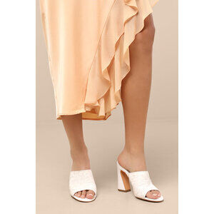 Lulus Callixta White Lace High Heel Slide Sandals - Size 8